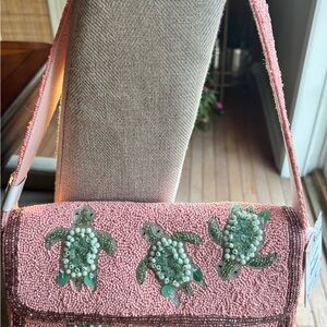 Viral Pink Beaded Turtle Design Women's Bag